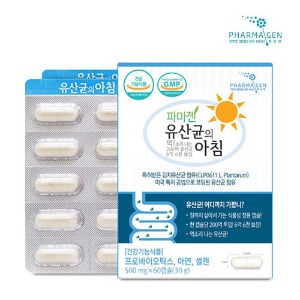[파마젠] 유산균의 아침 아연·셀렌 유산균 60캡슐 / 1ea 특허받은김치유산균+신바이오틱스