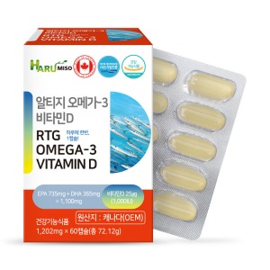 하루미소 프리미엄 알티지 오메가3 비타민D (1201mgx60캡슐) / 분자증류방식, 장용캡슐